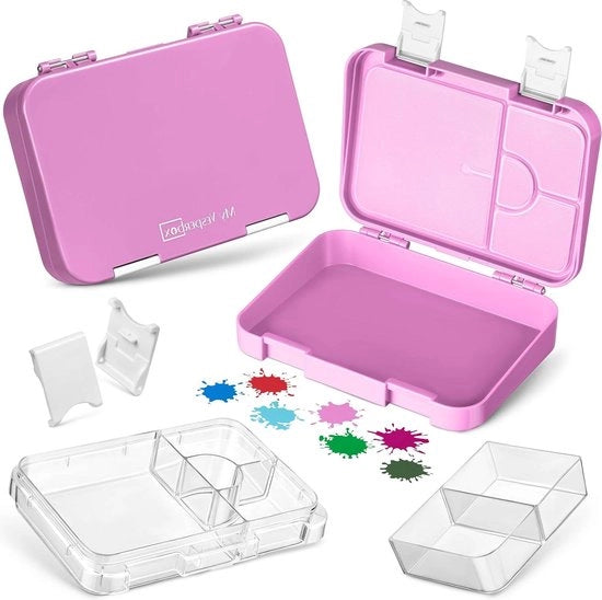 Borsa di Lavorazione con 4 + 2 Compartimenti - Ideale per le Colazioni dei Bambini - Rosa Bianco