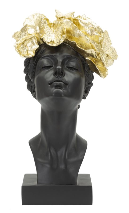 Statua Donna con Farlalle in Testa 21x36,5x20 cm in Poliresina Nero/Oro