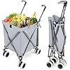Carrello Spesa Pieghevole con Ruote, Carrello Portaspesa con Fodera in Tessuto Oxford Rimovibile e Impermeabile, 90L, Capacità di peso 55 kg (Grigio)