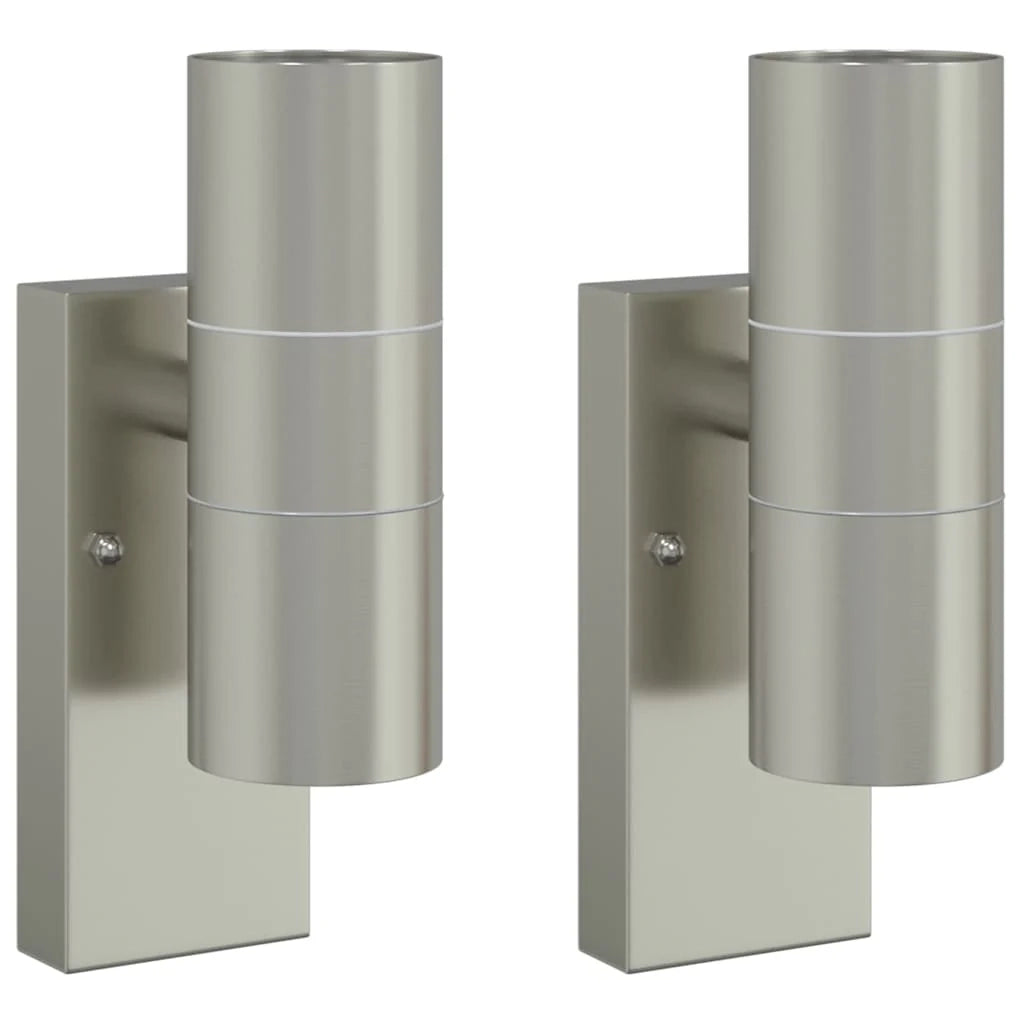 Set di 2 applique da giardino cilindriche moderne 7 x 10 x 22 cm in acciaio inox argento 02_0056540