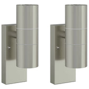 Set di 2 applique da giardino cilindriche moderne 7 x 10 x 22 cm in acciaio inox argento 02_0056540