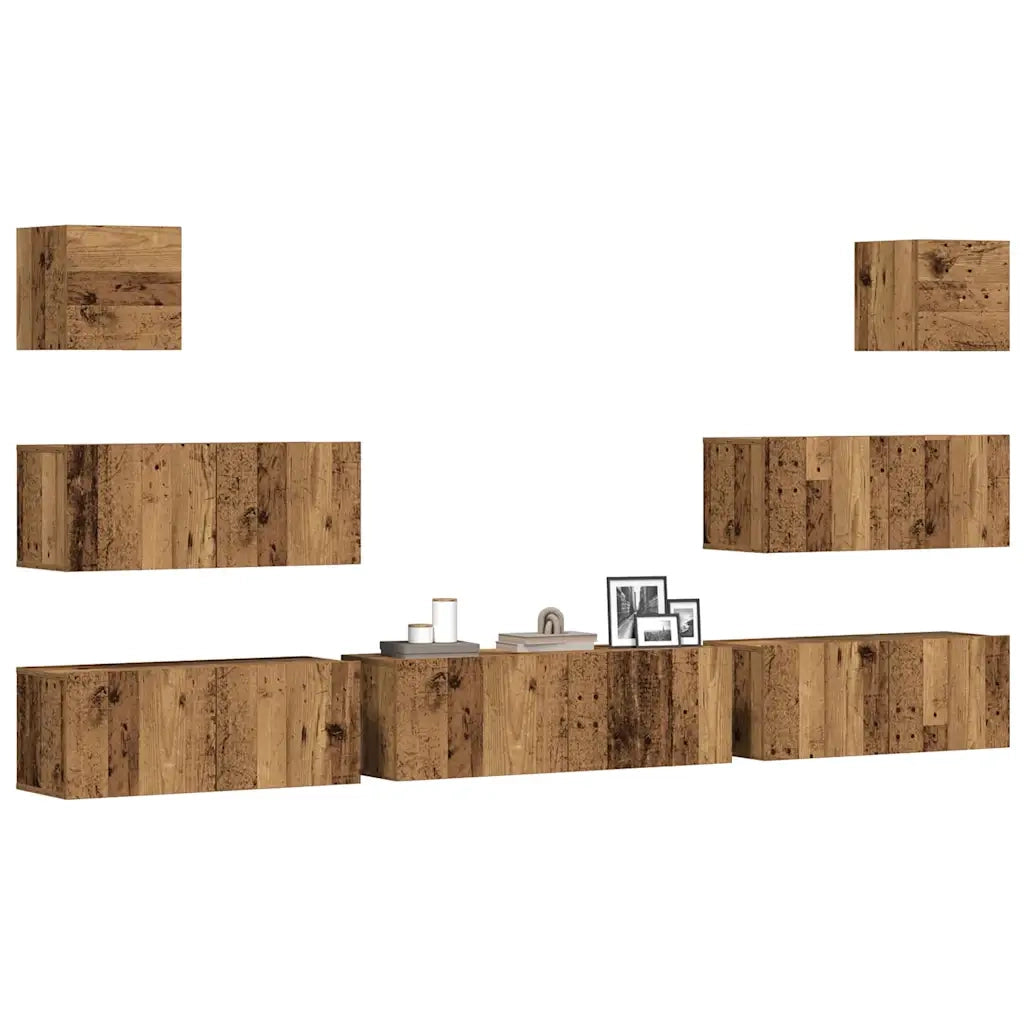 Set Mobile TV 7 pz-Set di 7 Credenza per TV Montato a Parete Legno Antico in Truciolato 689421