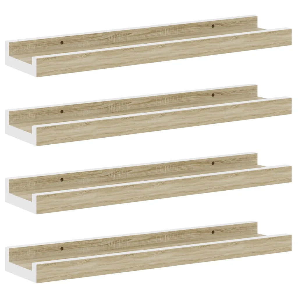 4 pz Mensole da Parete | Scaffali a Parete | Ripiano a parete Bianco e Rovere Sonoma 40x9x3 cm