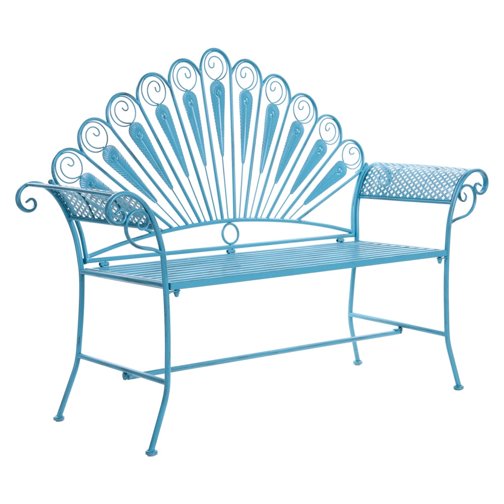 Panca da giardino per esterni in metallo blu alluminio 2 posti braccioli stile vintage