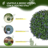 Set di 2 Piante Artificiali a Sfera Ø42 cm con Fiori di Lavanda per Casa e Giardino Verde e Viola