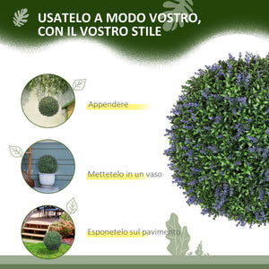 Set di 2 Piante Artificiali a Sfera Ø42 cm con Fiori di Lavanda per Casa e Giardino Verde e Viola