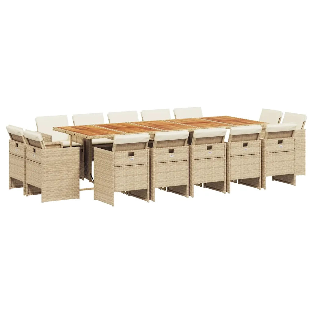 Set da Pranzo da Giardino 15 pz con Cuscini Beige in Polyrattan 3277827