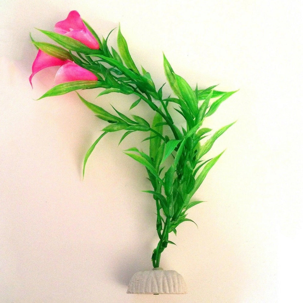Trade Shop - Pianta 25 Cm Piantina Artificiale Per Acquario Piante Finte Plastica Fiore Rosa -