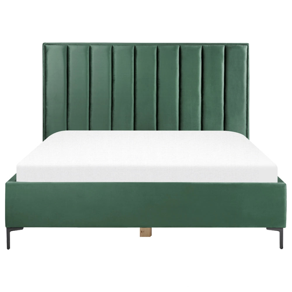 Set camera da letto in velluto verde scuro matrimoniale 180 x 200 cm letto con contenitore 2 comodini imbottiti