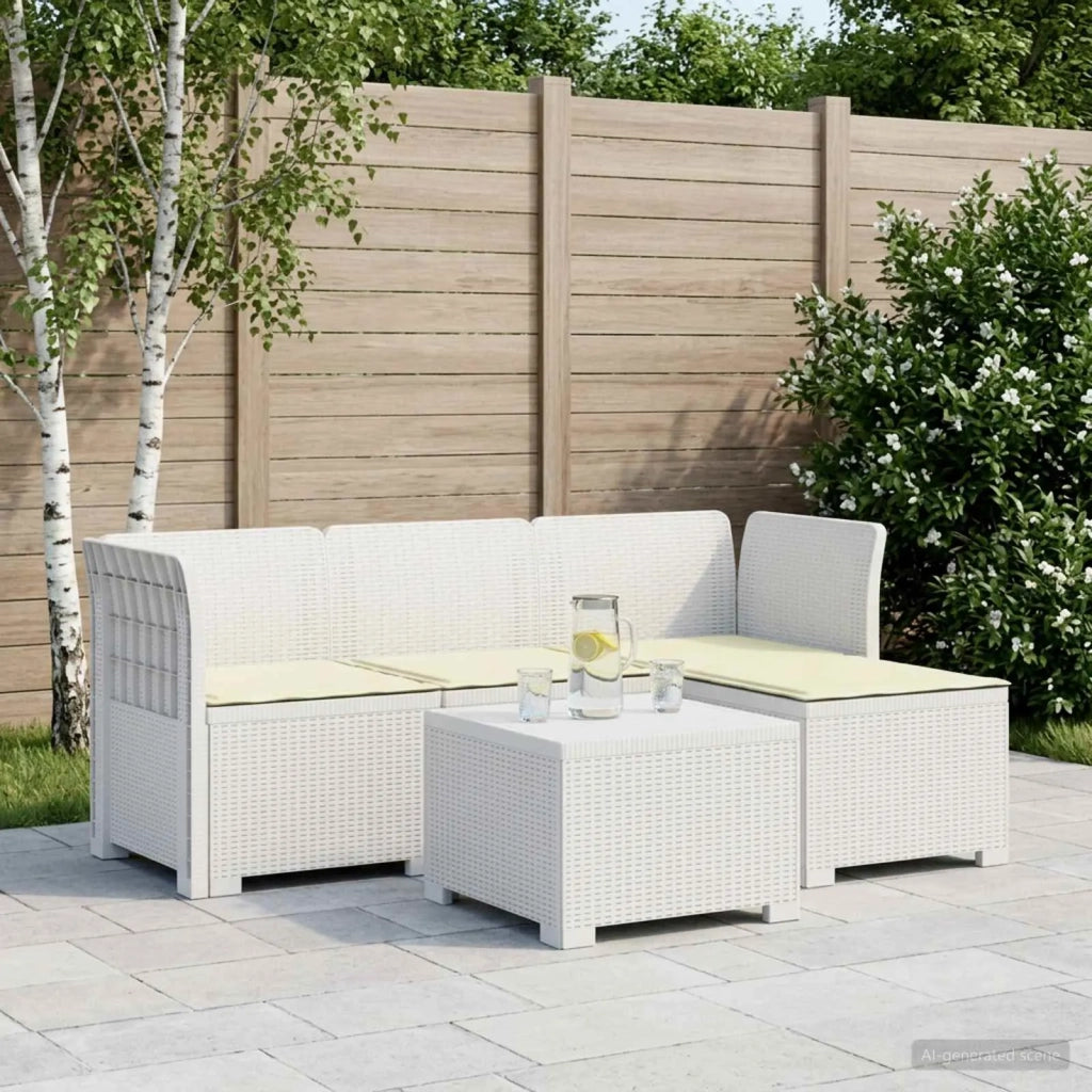Divano da giardino 4 posti con cuscini aspetto rattan PP Bianco 3443934