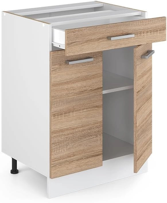 Mobiletto base per cucina R-Line, Sonoma, 60 cm con cassetto, senza piano di lavoro, per la libera combinazione all'interno di sistemi cucina modulari