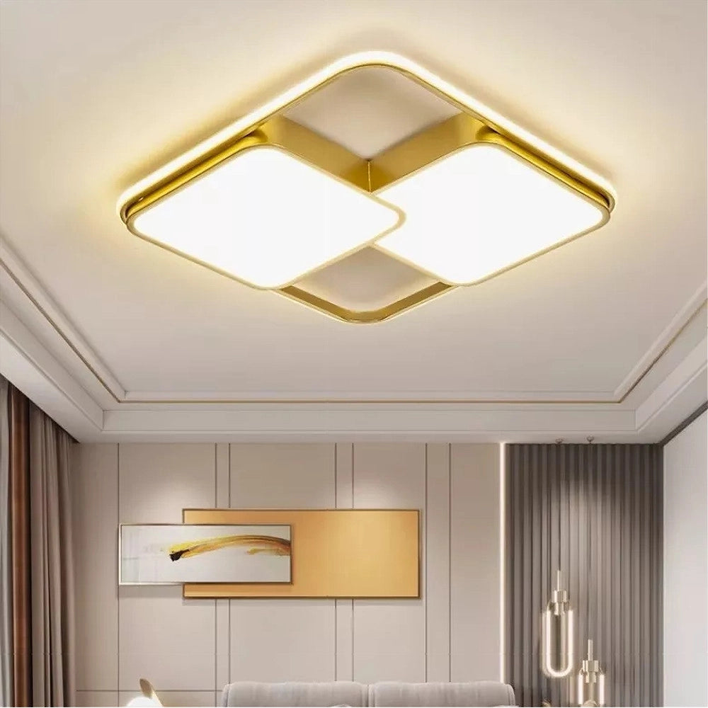 Trade Shop - Plafoniera Led 48w Quadrato Oro Moderno Lampadario Soffitto Luce Naturale 71455 -