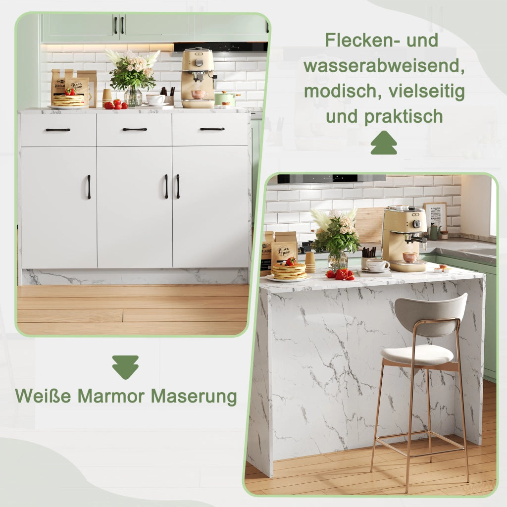 ISOLA DA CUCINA 120x60x90,5 cm Bianco Effetto Marmo con zona bar