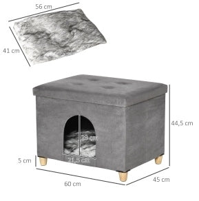 Pouf per gatti 2 in 1 con cuccia imbottita grigia