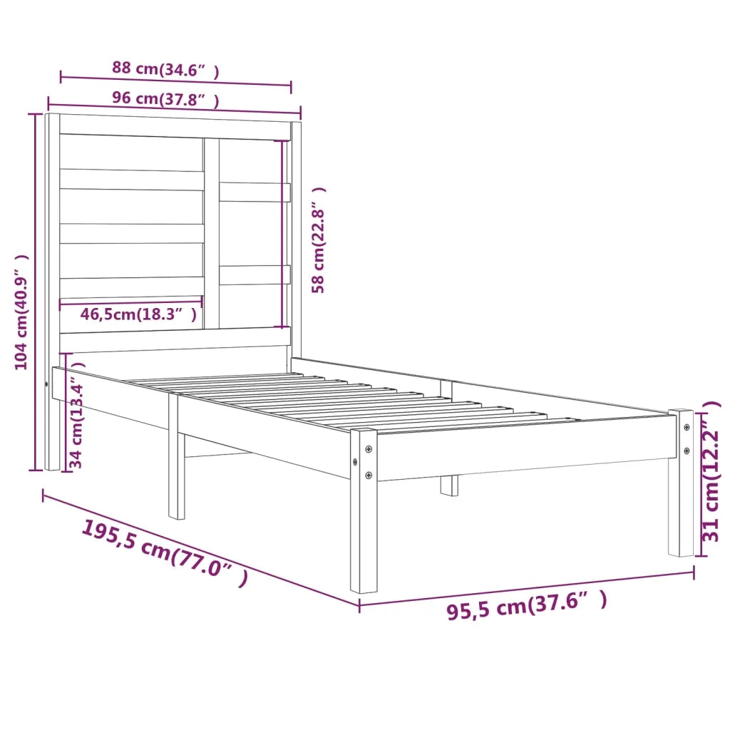 Giroletto-Struttura Letto in Legno Massello 90x190 cm Single 637155