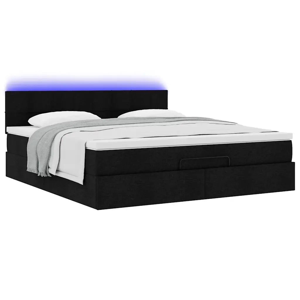 Pouf Letto con Materasso e LED Nero 180x200cm Tessuto