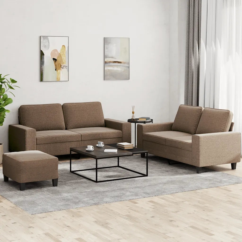 Set di Divani 3 pz Marrone in Tessuto