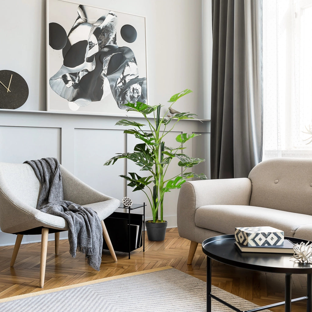 Planta Artificiale Monstera con Vaso Cemento ¨C Zephmum ¨C Verde ?16x100 cm