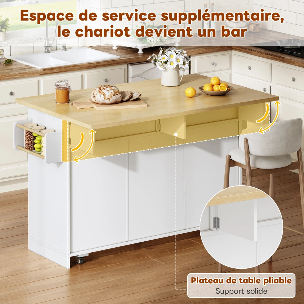 Carrello da cucina con piano ribaltabile; 2 cassetti verticali; 2 cassetti grandi e ruote; per cucina