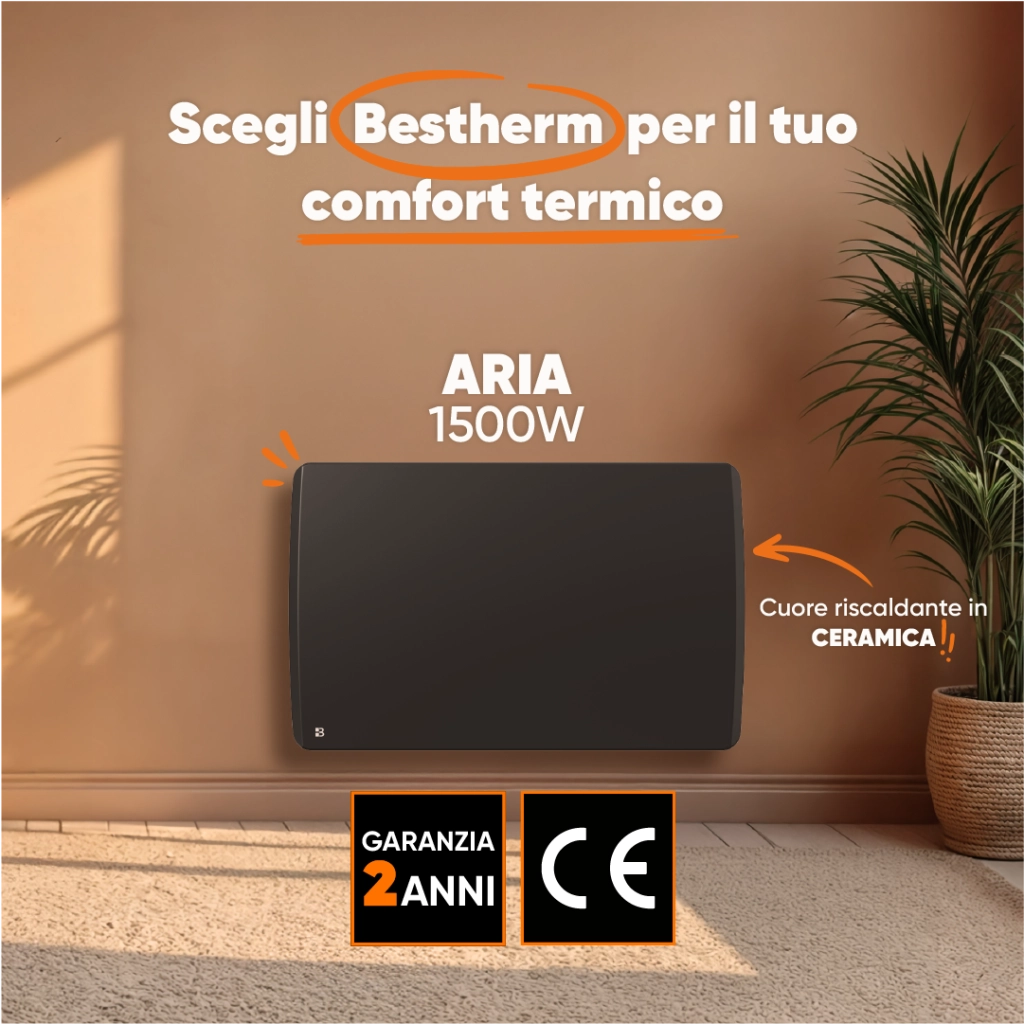 Radiatore elettrico fisso ad inerzia ceramica a secco 1500W ARIA orizzontale nero