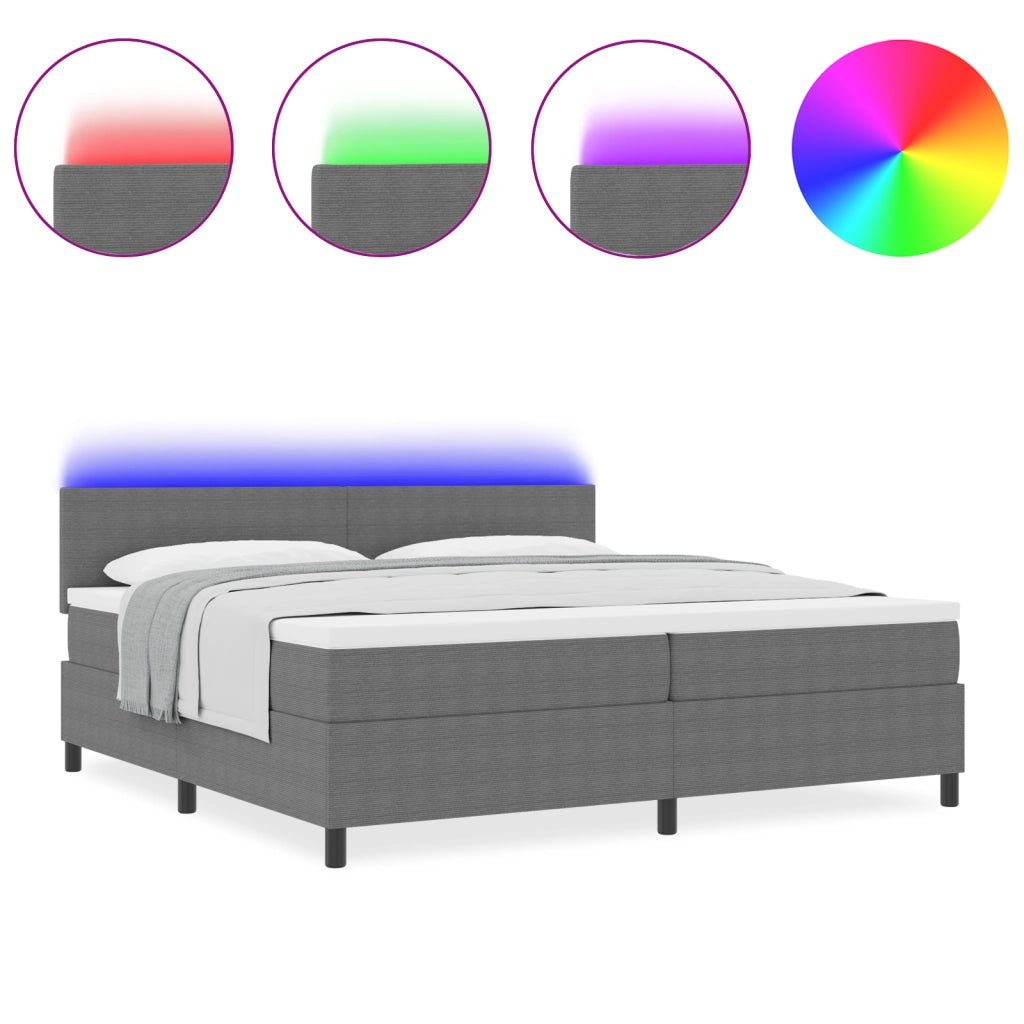 Letto Box Spring con Materasso & LED Grigio 200x200 cm Tessuto Corduroy