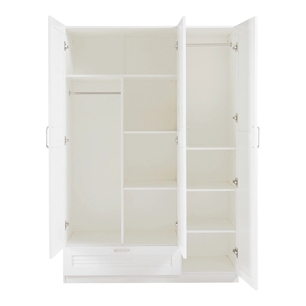 Armadio Guardaroba Finning con Ante a Persiana e Cassetto 176 x 120 x 52 cm Bianco [en.casa]