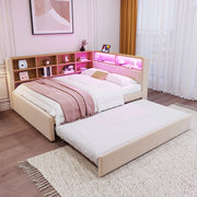 DESMIU Divano letto 140 × 200 cm 2 posti con letto estraibile 90 × 190 cm, LED, USB, tipo C e presa, senza materasso, beige