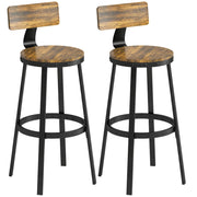 Set 2 Sgabelli da Bar Stile Rustico con Poggiapiedi, in Legno e Metallo, 37x47x96 cm, Marrone