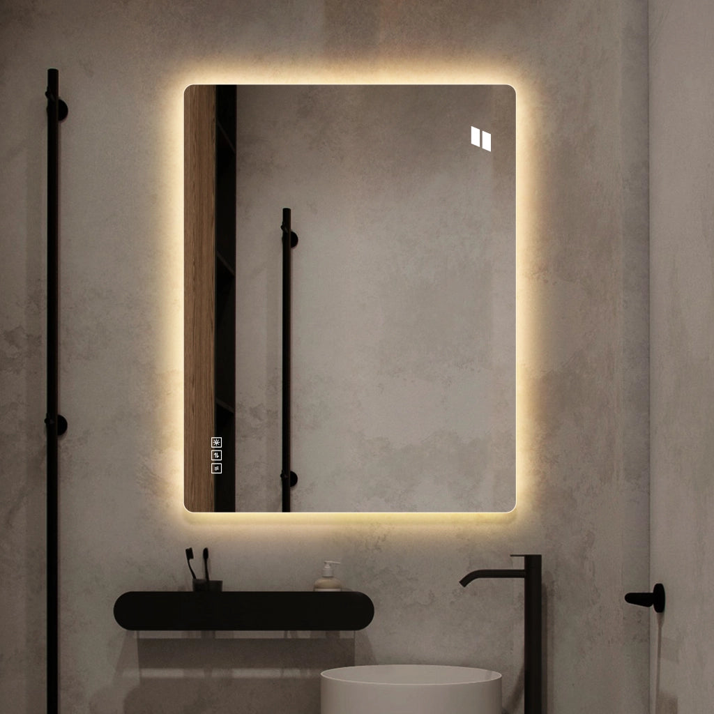 Specchio da bagno LED senza cornice 60x80 cm, retroilluminato, antiappannamento, dimmerabile, 3 tonalità luce