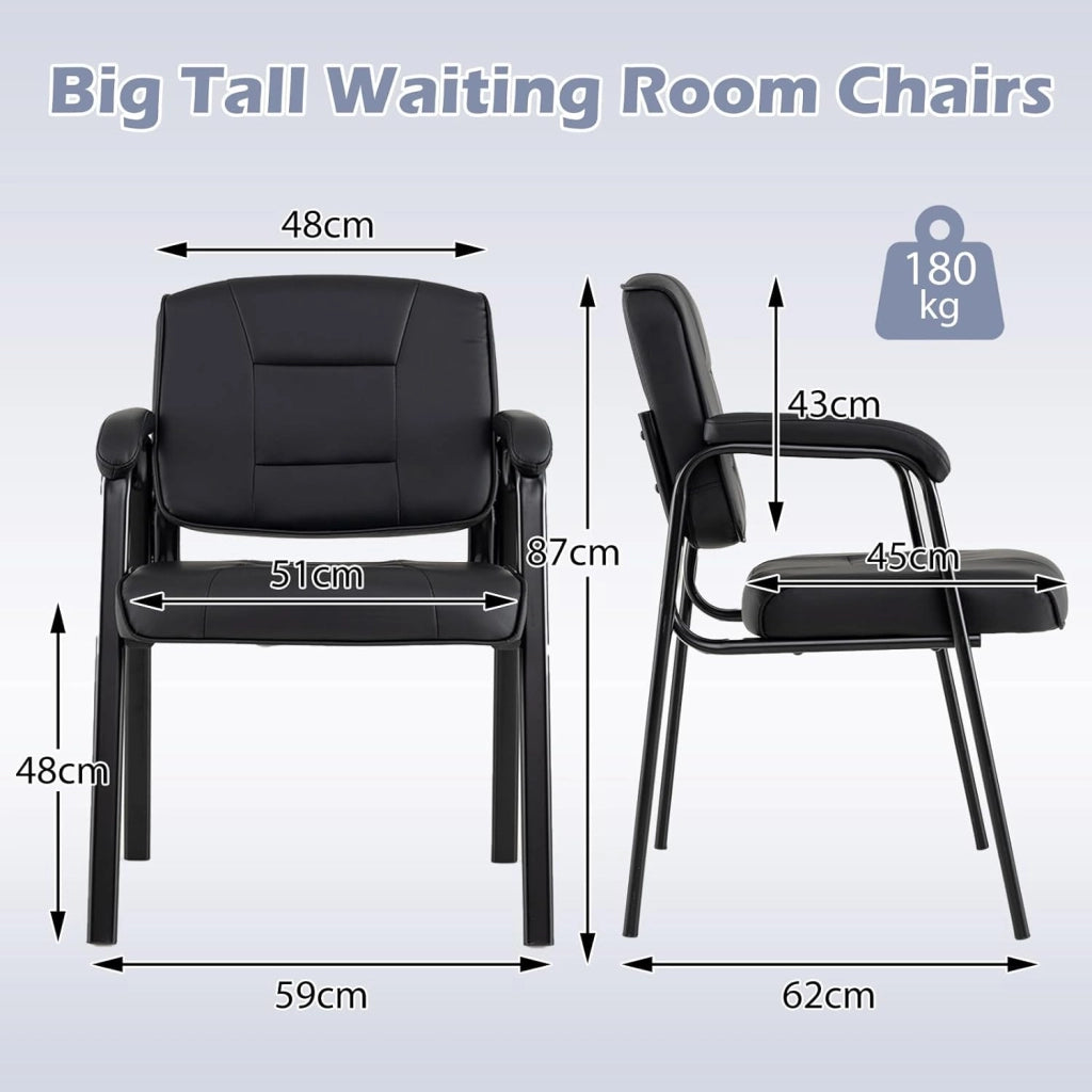 Set di 2 Sedie per Conferenze, in Ecopelle e Metallo, con Schienale e Braccioli, Portata 180 kg, per Ufficio e Sala Conferenze