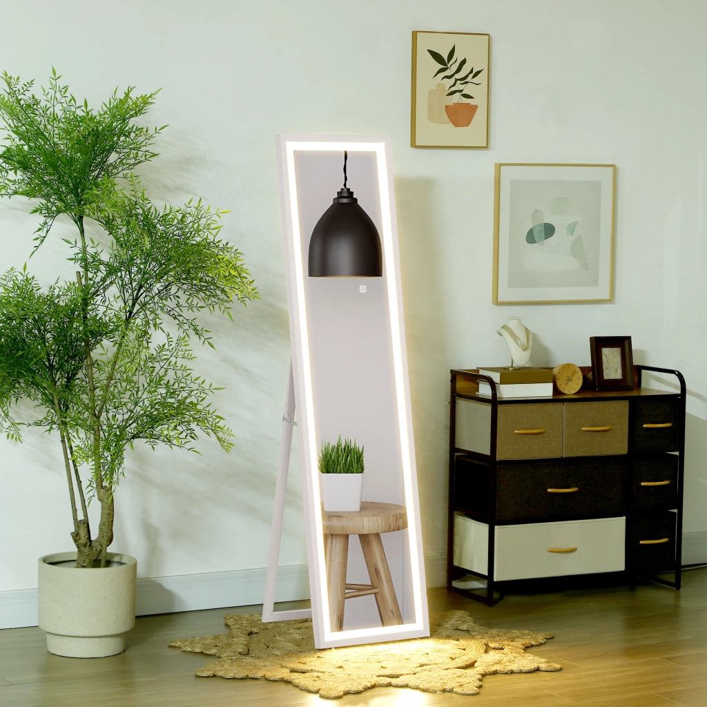 Specchio da Terra con Luci LED ¨C zephmum ¨C Bianco 40x160 cm