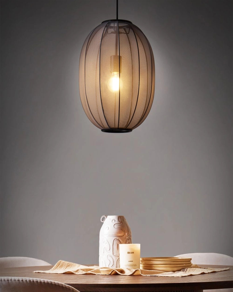 Lampada a sospensione con paralume in nylon nero Design moderno Luce per il soggiorno
