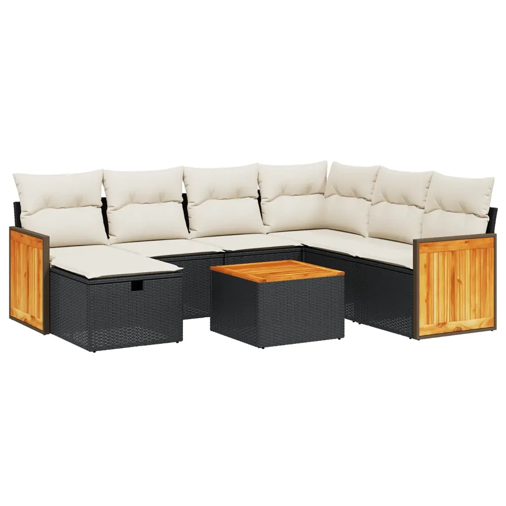 Set Divani da Giardino con Cuscini 8 pz Nero in Polyrattan