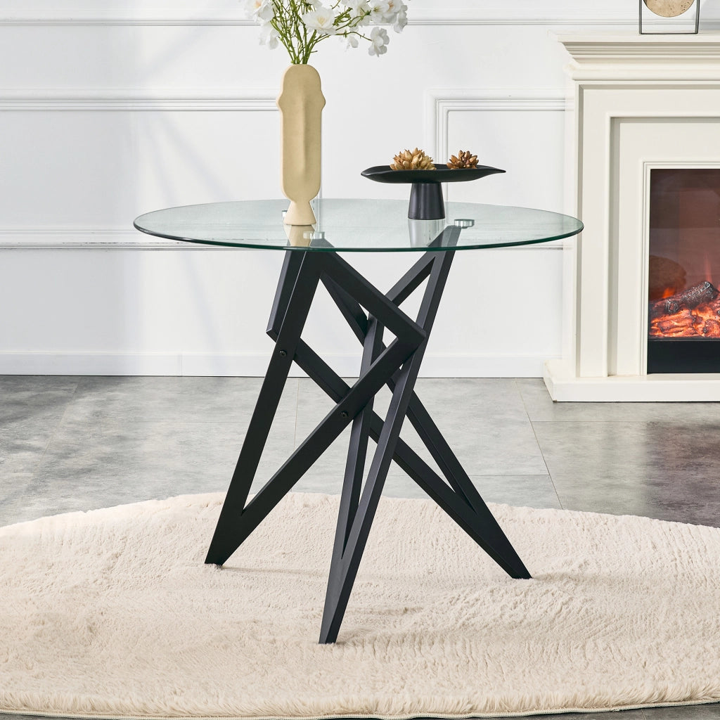 TAVOLINO DA CAFFÈ Rotondo 85 cm in Vetro Temperato e Metallo Nero