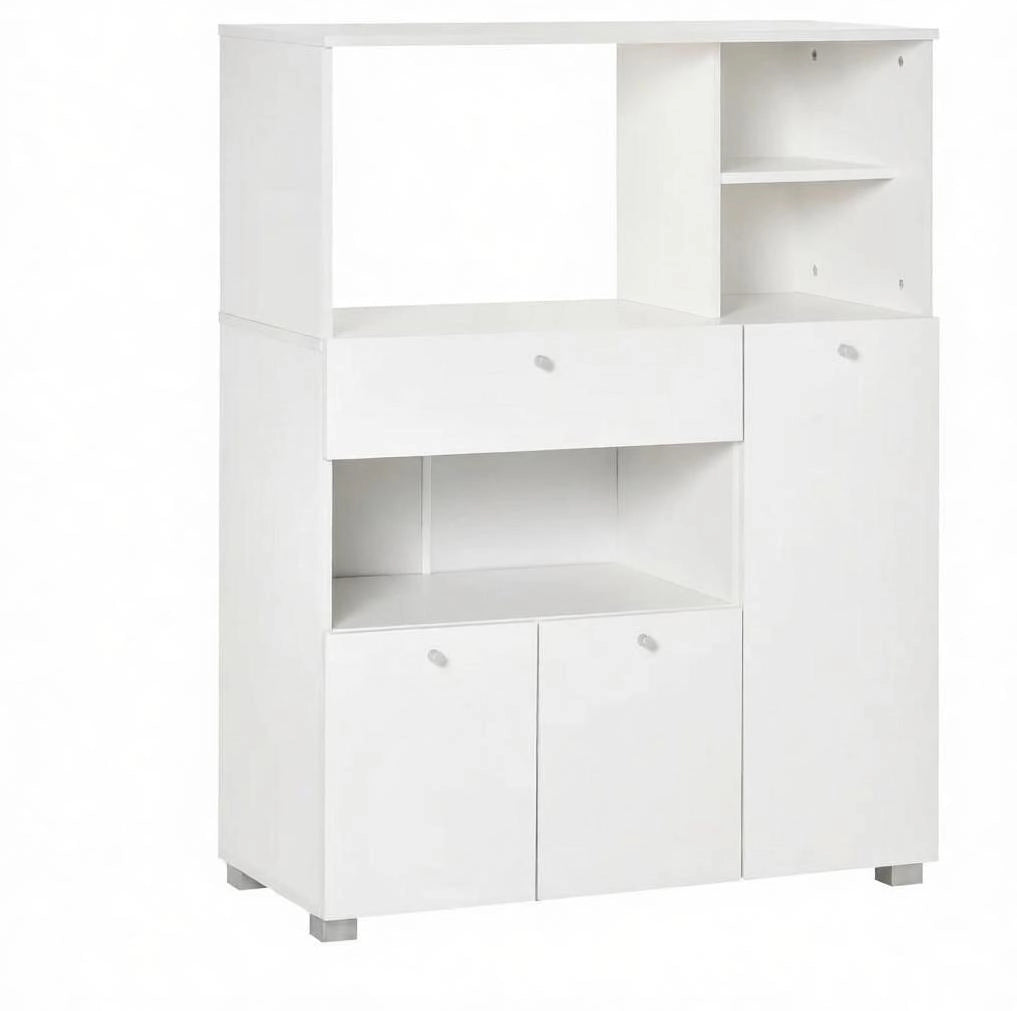 Credenza da cucina 90x40x120 cm bianca in truciolare e alluminio