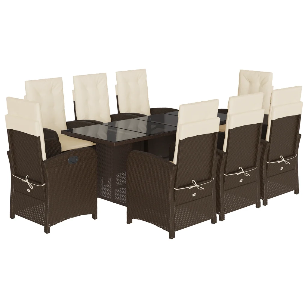 Set da Pranzo da Giardino 9pz con Cuscini Marrone in Polyrattancod mxl 89280