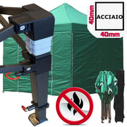Gazebo 3x3m verde certificato IGNIFUGO pieghevole portatile estendibile richiudibile estensibile acciaio con laterali per fiere eventi stand chiosco tenda tendone mercato mercatino
