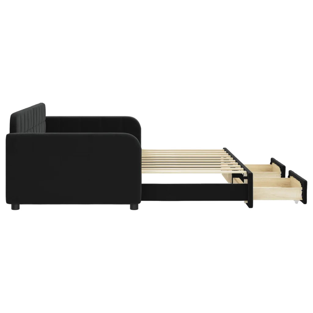 Divano Letto Estraibile con Cassetti Nero 90x190 cm in Velluto
