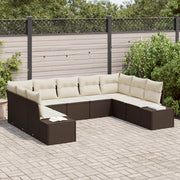 Set di Divani da Giardino 9 Pezzi con Cuscini in Rattan Poliestere Marrone