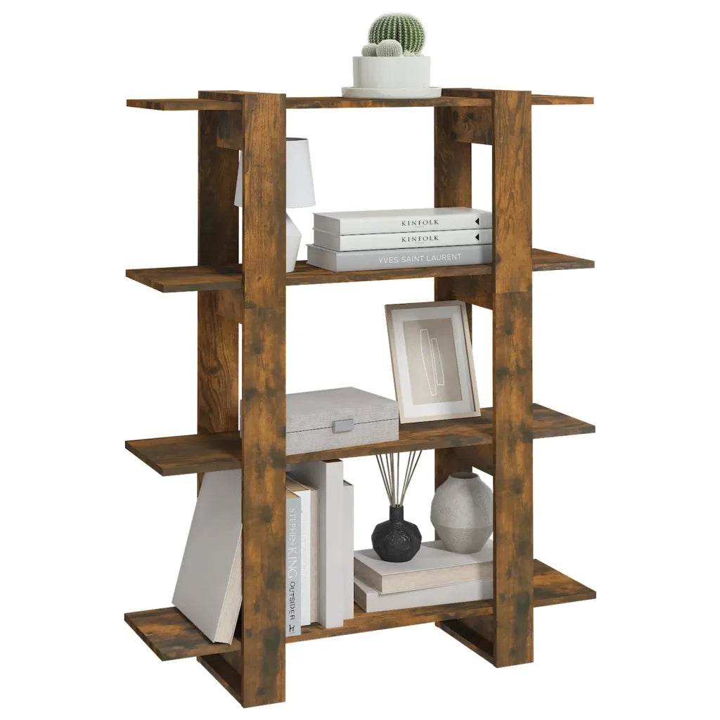 Libreria Divisorio-Scaffale per Libri-Mobile di Stoccaggio Rovere Fumo 100x30x123,5 cm