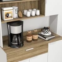 Credenza Cucina Alta Moderna con Armadietti e Cassetto, Mobile Dispensa con Ripiani regolabili, 98x39x180cm, Bianco e Legno| Aosom Italy