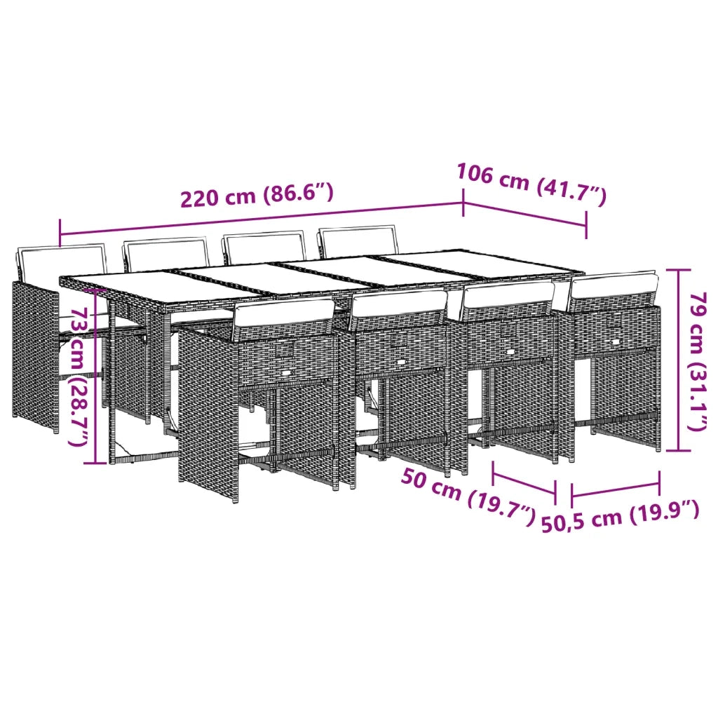 Set da Pranzo da Giardino 9pz con Cuscini Marrone in Polyrattan