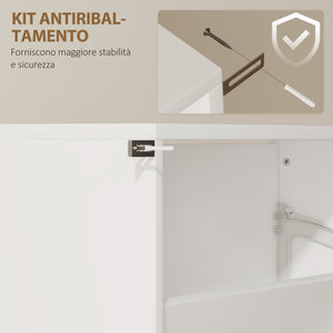 Scarpiera a Specchio 63x17x146 cm a 4 Ante Antiribaltamento in Legno Bianco