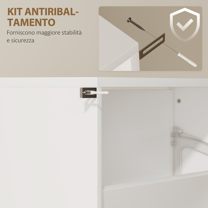 Scarpiera a Specchio 63x17x146 cm a 4 Ante Antiribaltamento in Legno Bianco