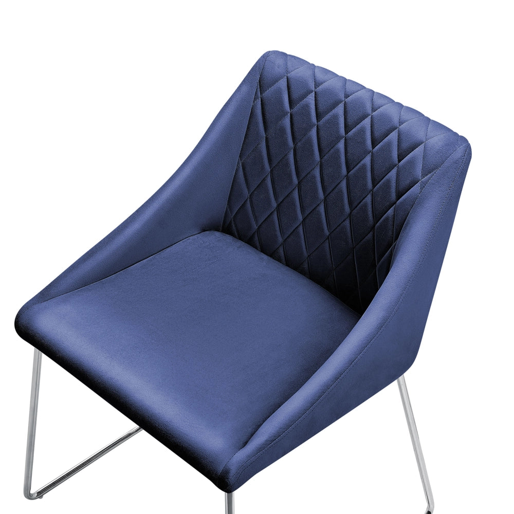 Set di 2 sedie da pranzo in tessuto velluto blu navy gambe in metallo cromato stile moderno