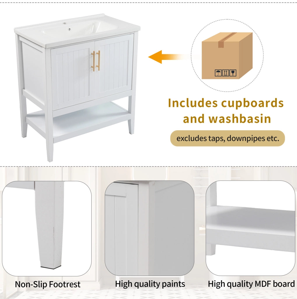 Mobile bagno con lavabo in ceramica da 80 cm colore bianco con base e maniglie moderne