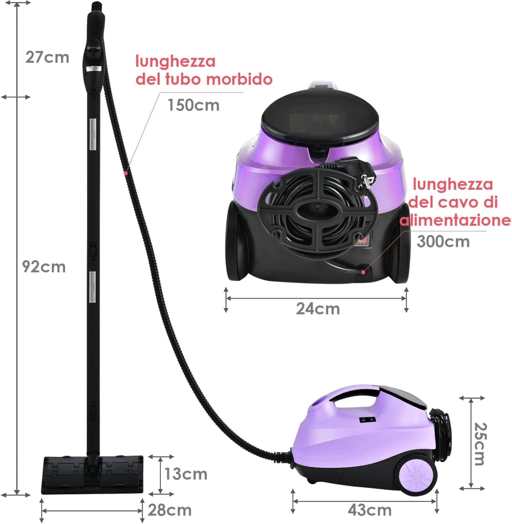 2000W Pulitore a Vapore con 19 Accessori e Serbatoio da 1,5L, Vapore per Tappeti, per Pulizie Profonde Pavimenti Finestre e Macchine (viola)