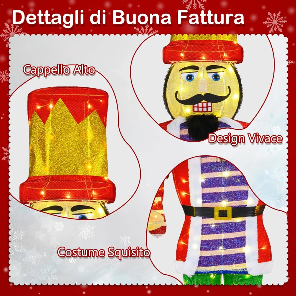 Soldato Schiaccianoci Luminoso da 170 cm, Decorazione Natalizia 3D Pre-illuminata con 110 Luci LED, Soldato di Natale Gigante per Interno ed Esterno, per Giardino e Prato (Modello 4)