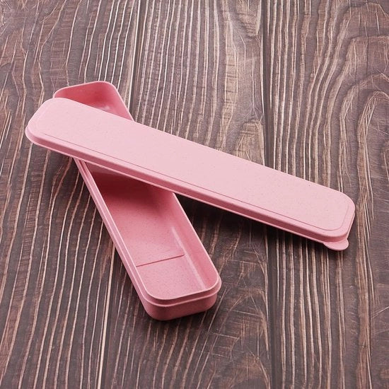 Set di utensili da picnic e campeggio riutilizzabile in legno di sesamo, ideale per pic nic e campeggio (rosa)