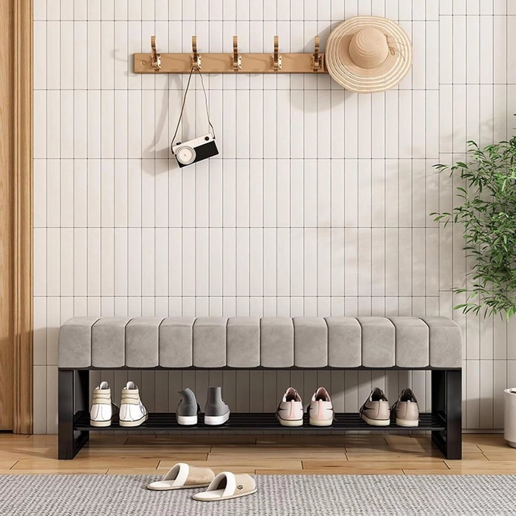 scarpiera Panca per Scarpe da Ingresso con Contenitore, Panca Imbottita con Scarpiera a 2 Ripiani in Boucle Arancione, Panca a Fine Letto per Camera da Letto per Armadio Corridoio Soggiorno Fango